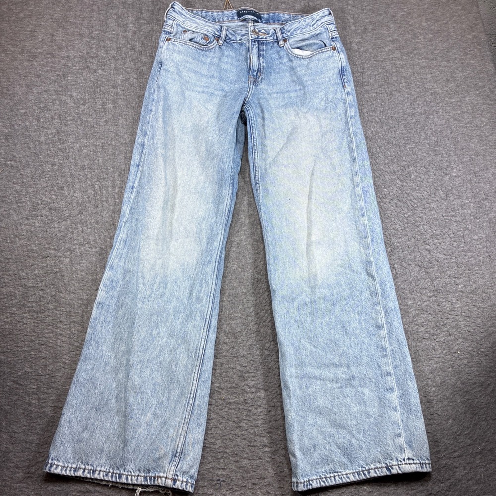 Aeropostale Aero Baggy Wide Leg Jeans Women 4 Regular Blue Denim Distressed